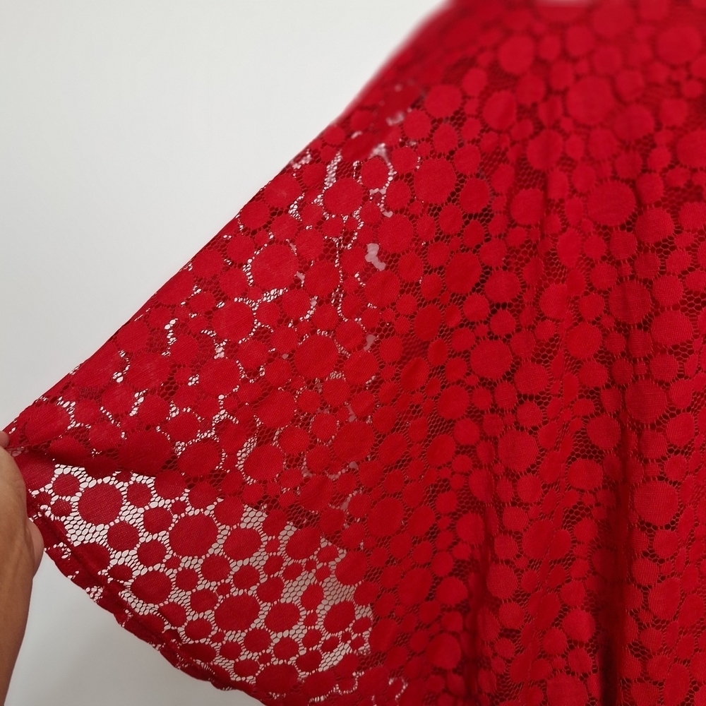 Valerie Stevens Romantic Feminine Red Lace Statement Wide Sleeve Blouse Size 2X - Picture 4 of 10